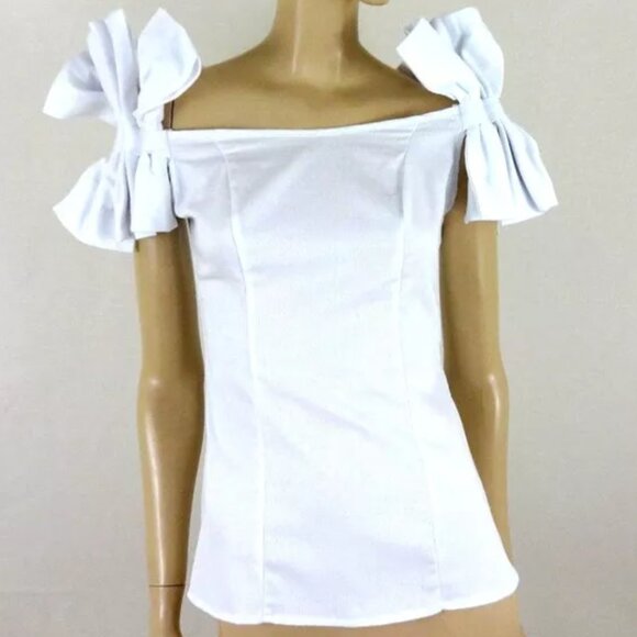 ❤️NWT EN BLANCO BY HUGO ESPINA WHITE RUNWAY 6 BOW SHOULDER TOP SIZE 6 - Picture 1 of 6